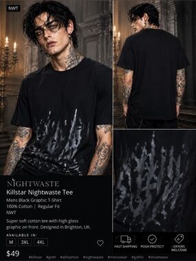 Killstar Nightwaste Graphic Tee NWT Goth Alt Streetwear Black Shirt